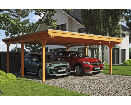 Doppelcarport SKAN HOLZ Emsland inkl. Pfostenanker 613 x 604 cm eiche hell