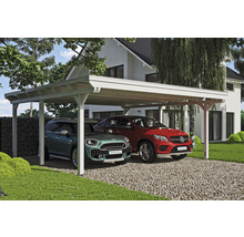 Carport double 2 voitures Skanholz Emsland avec ancrage pour poteaux 613 x 604 cm blanc