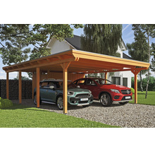 Doppelcarport SKAN HOLZ Emsland inkl. Abstellraum, EPDM Folie, Pfostenanker 613 x 846 cm eiche hell