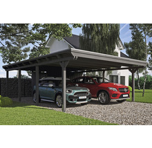 Carport double 2 voitures Skanholz Emsland avec espace de rangement,ancrage pour poteaux 613 x 846 cm ardoise