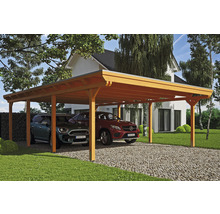 Carport double 2 voitures Skanholz Emsland avec ancrage pour poteaux 613 x 846 cm chêne clair