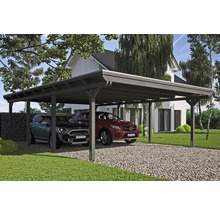 Carport double 2 voitures Skanholz Emsland avec film epdm,ancrage pour poteaux 613 x 846 cm ardoise