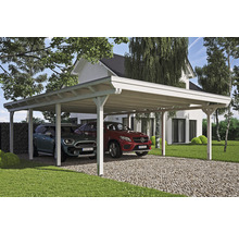 Carport double 2 voitures Skanholz Emsland avec ancrage pour poteaux 613 x 846 cm blanc