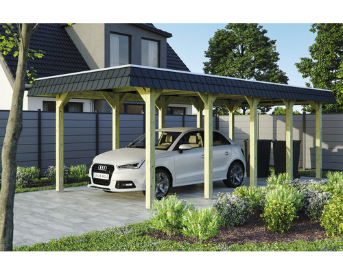 Carport Skanholz Spreewald avec ancrage pour poteaux 345 x 741 cm bois