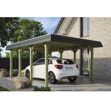 Einzelcarport SKAN HOLZ Spreewald schwarze Blende inkl. EPDM Folie, Pfostenanker 396 x 589 cm imprägniert