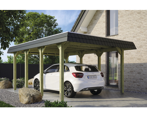 Carport Skanholz Spreewald avec ancrage pour poteaux 396 x 589 cm bois