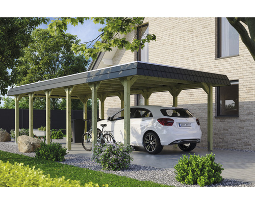 Carport Skanholz Spreewald avec ancrage pour poteaux 396 x 893 cm bois