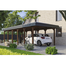 Carport individuel SKAN HOLZ Spreewald bandeau noir avec ancre de poteau 396 x 893 cm noyer