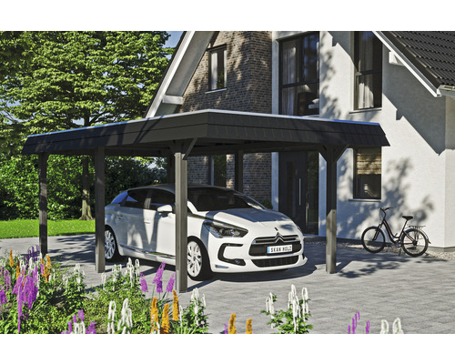 Carport Skanholz Wendland avec film epdm,ancrage pour poteaux 362 x 628 cm ardoise