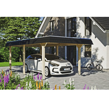 Carport individuel SKAN HOLZ Wendland bandeau noir avec film EPDM, ancre de poteau 362 x 628 cm naturel
