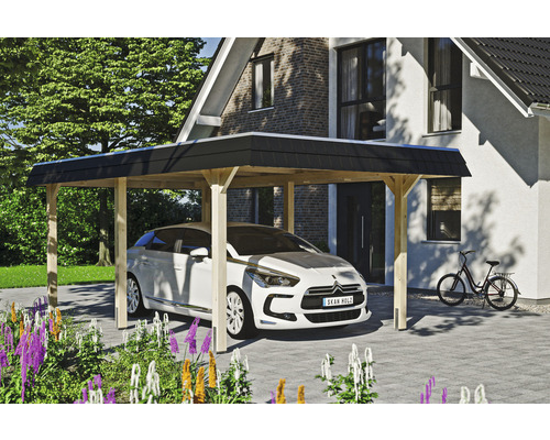 Einzelcarport SKAN HOLZ Wendland inkl. EPDM Folie, Pfostenanker 362 x 628 cm natur