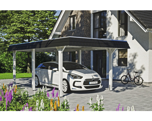 Carport Skanholz Wendland avec film epdm,ancrage pour poteaux 362 x 628 cm blanc