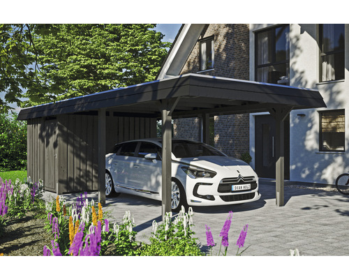 Carport Skanholz Wendland avec espace de rangement,film epdm,ancrage pour poteaux 362 x 870 cm ardoise