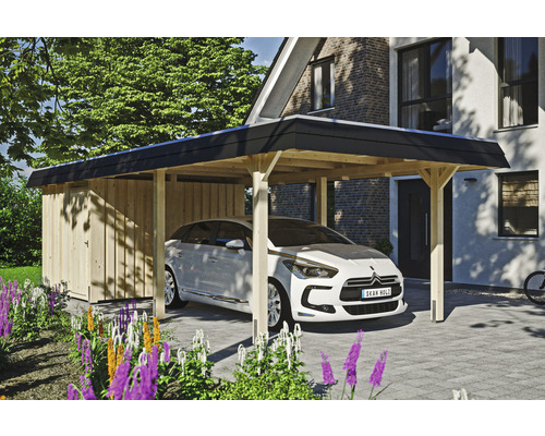 Carport Skanholz Wendland avec espace de rangement,ancrage pour poteaux 362 x 870 cm bois