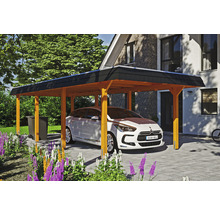 Einzelcarport SKAN HOLZ Wendland schwarze Blende inkl. EPDM Folie, Pfostenanker 362 x 870 cm eiche hell