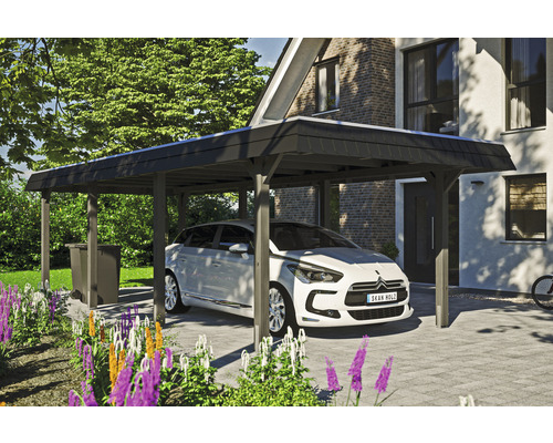 Carport Skanholz Wendland avec film epdm,ancrage pour poteaux 362 x 870 cm ardoise