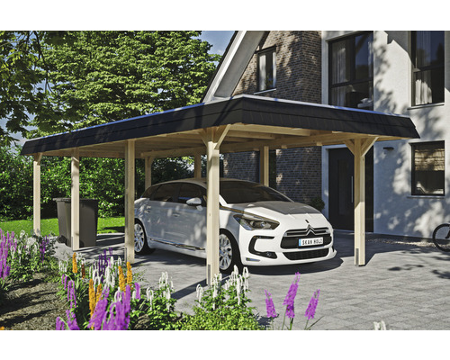 Carport Skanholz Wendland avec ancrage pour poteaux 362 x 870 cm bois