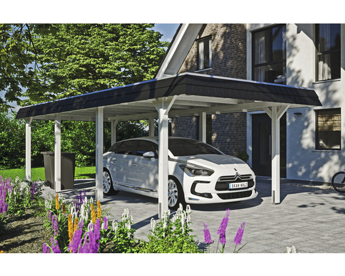 Carport Skanholz Wendland avec film epdm,ancrage pour poteaux 362 x 870 cm blanc