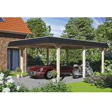 Carport individuel SKAN HOLZ Wendland bandeau noir avec film EPDM, ancre de poteau 409 x 628 cm naturel