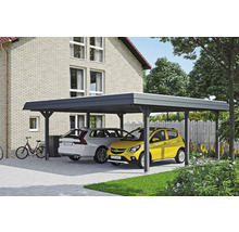 Doppelcarport SKAN HOLZ Wendland schwarze Blende inkl. Pfostenanker 630 x 637 cm schiefer
