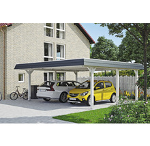 Doppelcarport SKAN HOLZ Wendland schwarze Blende inkl. EPDM Folie, Pfostenanker 630 x 637 cm weiß