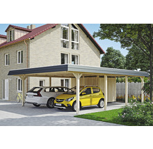 Doppelcarport SKAN HOLZ Wendland schwarze Blende inkl. Abstellraum, EPDM Folie, Pfostenanker 630 x 879 cm natur