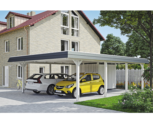 Doppelcarport SKAN HOLZ Wendland schwarze Blende inkl. Abstellraum, Pfostenanker 630 x 879 cm weiß Doppelcarport SKAN HOLZ Wendland schwarze Blende inkl. Abstellraum, Pfostenanker 630 x 879 cm weiß