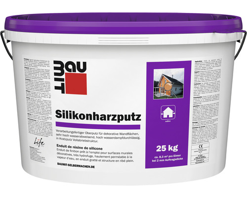 Enduit à base de résine silicone Baumit enduit de façade avec structure enduit gratté 3 mm blanc 25 kg