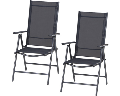 Fauteuil pliant Gardamo 2 Saturn SET anthracite Deux fauteuils de jardin réglables avec accoudoirs et dossier haut