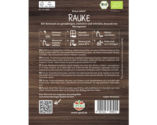 Sachet de graines de roquette pour la culture de jeunes pousses