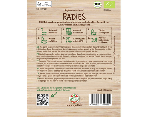 Paquet de graines de radis pour la culture de graines germées et de micro-pousses