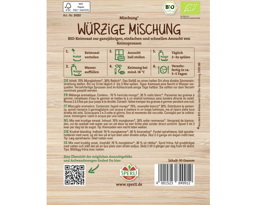 Mélange de graines germées épicées de Sperli pour la culture de graines germées