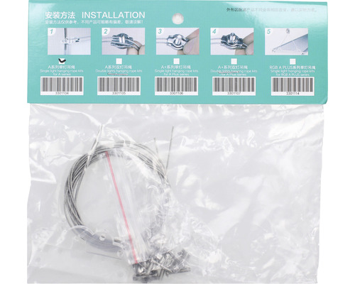 Kit de suspension par câble pour lampes dans un emballage transparent