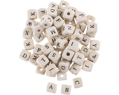 Perles en bois en forme de cube avec lettres