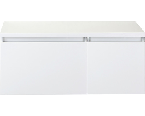 Waschtischunterschrank Sanox Frozen BxHxT 100 (60/40) x 43 cm x 45 cm Frontfarbe weiß hochglanz mit Waschtischplatte