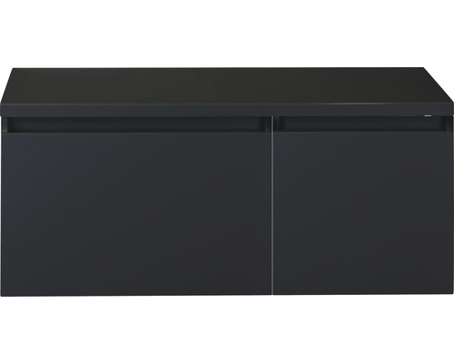 Waschtischunterschrank Sanox Frozen BxHxT 100 (60/40) x 43 cm x 45 cm Frontfarbe schwarz matt mit Waschtischplatte