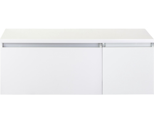 Waschtischunterschrank Sanox Frozen BxHxT 120 (80/40) x 43 cm x 45 cm Frontfarbe weiß hochglanz mit Waschtischplatte Waschtischunterschrank Sanox Frozen BxHxT 120 (80/40) x 43 cm x 45 cm Frontfarbe weiß hochglanz mit Waschtischplatte