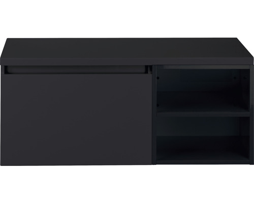 Waschtischunterschrank Sanox Frozen BxHxT 100 x 43 cm x 45 cm Frontfarbe schwarz matt mit Waschtischplatte und Regal