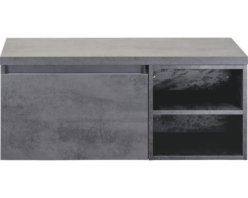 Waschtischunterschrank Sanox Frozen BxHxT 100 x 43 cm x 45 cm Frontfarbe beton anthrazit mit Waschtischplatte und Regal