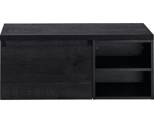 Waschtischunterschrank Sanox Frozen BxHxT 100 x 43 cm x 45 cm Frontfarbe black oak mit Waschtischplatte und Regal