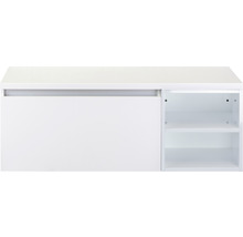 Waschtischunterschrank Sanox Frozen BxHxT 120 x 43 cm x 45 cm Frontfarbe weiß hochglanz mit Waschtischplatte und Regal