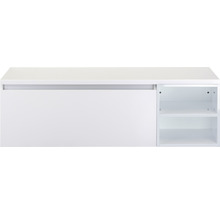 Waschtischunterschrank Sanox Frozen BxHxT 140 x 43 cm x 45 cm Frontfarbe weiß hochglanz mit Waschtischplatte und Regal