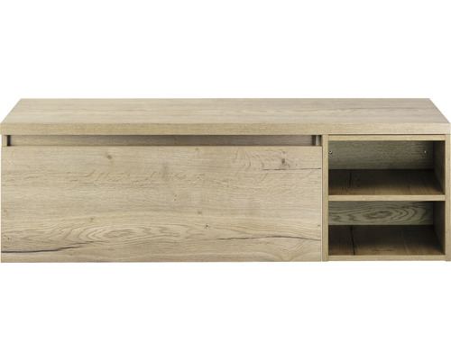 Waschtischunterschrank Sanox Frozen BxHxT 140 x 43 cm x 45 cm Frontfarbe eiche natur mit Waschtischplatte und Regal Waschtischunterschrank Sanox Frozen BxHxT 140 x 43 cm x 45 cm Frontfarbe eiche natur mit Waschtischplatte und Regal
