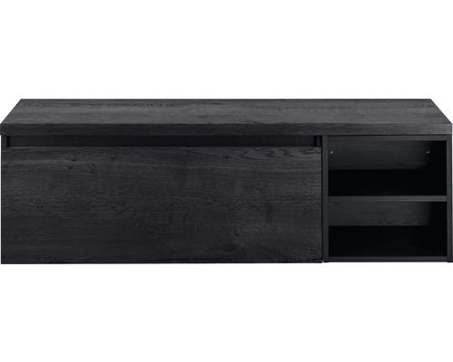 Meuble sous-vasque Sanox Frozen lxhxp 140 x 43 cm x 45 cm couleur de façade black oak avec plan de toilette et étagère Meuble sous-vasque Sanox Frozen lxhxp 140 x 43 cm x 45 cm couleur de façade black oak avec plan de toilette et étagère