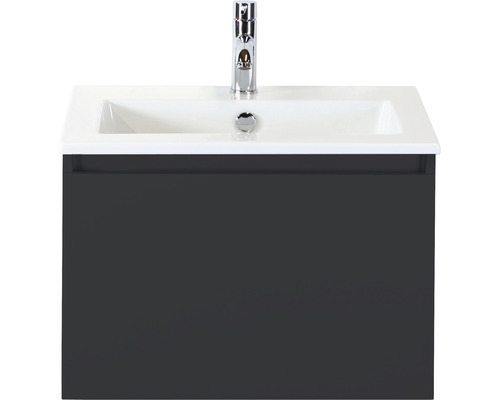 Set de meubles de salle de bains Sanox Frozen lxhxp 61 x 42 x 46 cm couleur de façade noir mat avec vasque céramique blanc