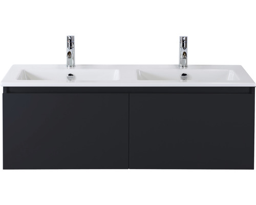 Set de meubles de salle de bains Sanox Frozen lxhxp 121 x 42 x 46 cm couleur de façade noir mat avec vasque céramique blanc