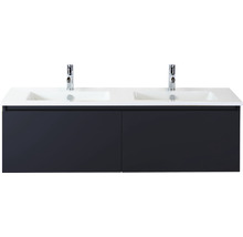 Badmöbelset 2-teilig Doppelbadmöbel Sanox Frozen BxHxT 141 x 42 x 46 cm Frontfarbe schwarz matt mit Waschtisch Keramik weiß 75735132