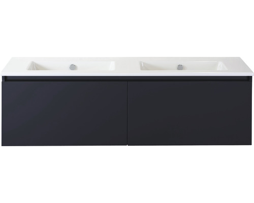 Set de meubles de salle de bains 2 pces set de meubles de salle de bains double Sanox Frozen lxhxp 141 x 42 x 46 cm couleur de façade noir mat avec vasque céramique blanche 75735232 Meuble sous-lavabo avec deux lavabos