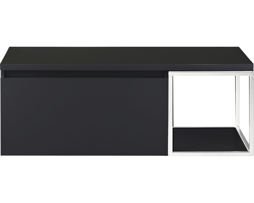 Meuble sous-vasque Sanox Frozen lxhxp 120 x 43 cm x 45 cm couleur de façade noir mat avec plan de toilette et étagère latérale blanc mat Meuble sous-lavabo avec tiroir et étagère