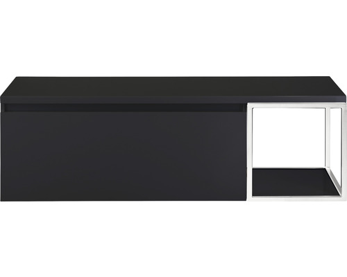 Meuble sous-vasque Sanox Frozen lxhxp 140 x 43 cm x 45 cm couleur de façade noir mat avec plan de toilette et étagère latérale blanc mat Meuble-lavabo noir avec étagère